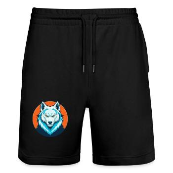 Arctic Wolf Cute Kawaii Cartoon Animal Pet Logo - Stanley/Stella Trainer Unisex Organic Jogging Shorts - black - Front - Nik (191cm) & Marisol (170cm)
