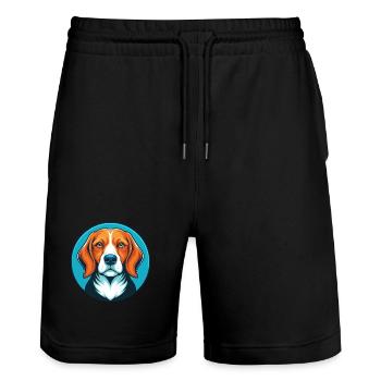 Beagle Dog Cute Kawaii Cartoon Animal Pet Logo - Stanley/Stella Trainer Unisex Organic Jogging Shorts - black - Front - Nik (191cm) & Marisol (170cm)