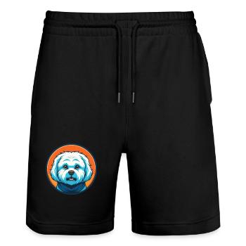 Bichon Frise Hund Niedliches Kawaii Cartoon Tier Logo - Stanley/Stella Unisex Bio Joggingshorts Trainer  - Schwarz - Vorne - Nik (191cm) & Marisol (170cm)