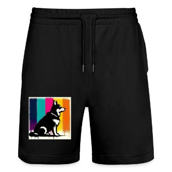 Dog - Stanley/Stella Trainer Unisex Organic Jogging Shorts - black - Front - Nik (191cm) & Marisol (170cm)