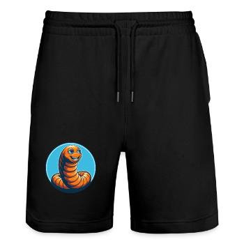 Ver de terre mignon Kawaii dessin animé Animal Animal Logo - Short de jogging bio TRAINER Stanley/Stella unisexe - noir - Devant - Nik (191cm) & Marisol (170cm)