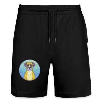Boxer Hund Niedlich Kawaii Cartoon Clipart Tier Haustier - Stanley/Stella Unisex Bio Joggingshorts Trainer  - Schwarz - Vorne - Nik (191cm) & Marisol (170cm)