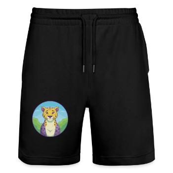 guépard mignon kawaii dessin animé clipart animal de compagnie - Short de jogging bio TRAINER Stanley/Stella unisexe - noir - Devant - Nik (191cm) & Marisol (170cm)