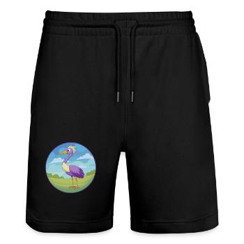 Kranich Niedlich Kawaii Cartoon Clipart Tier Haustier - Stanley/Stella Unisex Bio Joggingshorts Trainer  - Schwarz - Vorne - Nik (191cm) & Marisol (170cm)