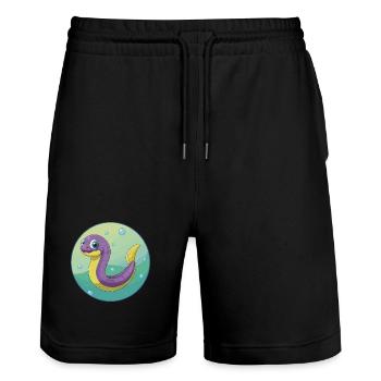 Anguille mignon kawaii dessin animé Clipart animal de compagnie - Short de jogging bio TRAINER Stanley/Stella unisexe - noir - Devant - Nik (191cm) & Marisol (170cm)