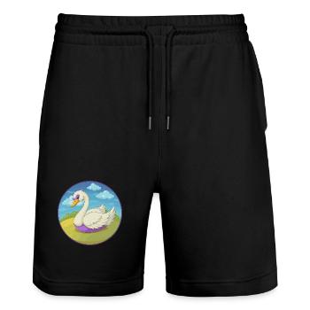 cygne mignon kawaii dessin animé clipart animal de compagnie - Short de jogging bio TRAINER Stanley/Stella unisexe - noir - Devant - Nik (191cm) & Marisol (170cm)