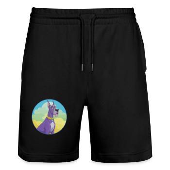 Deutsche Dogge Hund Niedlich Kawaii Cartoon Clipart Tier - Stanley/Stella Unisex Bio Joggingshorts Trainer  - Schwarz - Vorne - Nik (191cm) & Marisol (170cm)