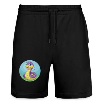 Serpent Mignon Kawaii Dessin animé Clipart Animal Animal de compagnie - Short de jogging bio TRAINER Stanley/Stella unisexe - noir - Devant - Nik (191cm) & Marisol (170cm)
