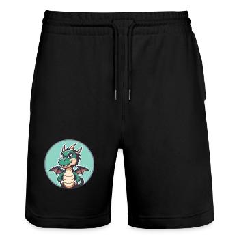 Drache Kawaii Cartoon Figur Tier Haustier Gesicht - Stanley/Stella Unisex Bio Joggingshorts Trainer  - Schwarz - Vorne - Nik (191cm) & Marisol (170cm)