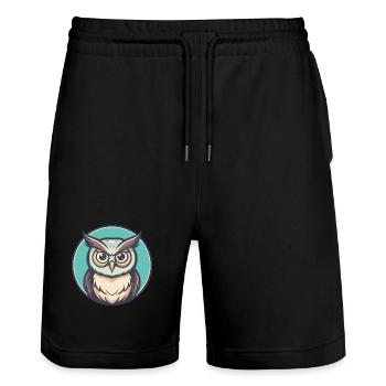 Eule Kawaii Cartoon Figur Tier Haustier Gesicht - Stanley/Stella Unisex Bio Joggingshorts Trainer  - Schwarz - Vorne - Nik (191cm) & Marisol (170cm)