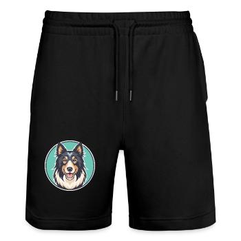 Chien de berger croate Chien Race Dessin animé Kawaii Clipart - Short de jogging bio TRAINER Stanley/Stella unisexe - noir - Devant - Nik (191cm) & Marisol (170cm)