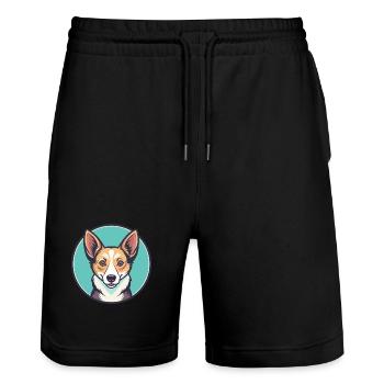 Chien Podengo Portugais Race Dessin Animé Kawaii - Short de jogging bio TRAINER Stanley/Stella unisexe - noir - Devant - Nik (191cm) & Marisol (170cm)
