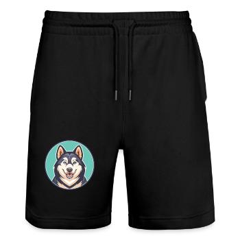 Sakhaline Husky Chien Race Dessin animé Kawaii Clipart - Short de jogging bio TRAINER Stanley/Stella unisexe - noir - Devant - Nik (191cm) & Marisol (170cm)