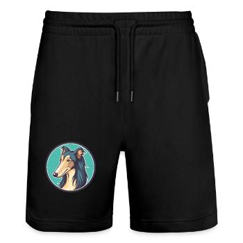 Silken Windhound Chien Race Dessin animé Kawaii Clipart - Short de jogging bio TRAINER Stanley/Stella unisexe - noir - Devant - Nik (191cm) & Marisol (170cm)