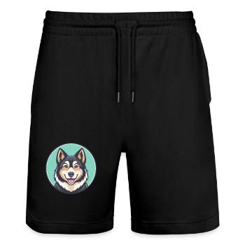 Sibérien Laïka Chien Race Dessin animé Kawaii Clipart - Short de jogging bio TRAINER Stanley/Stella unisexe - noir - Devant - Nik (191cm) & Marisol (170cm)
