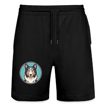 Stephens Stock Hund Rasse Cartoon Kawaii Clipart - Stanley/Stella Unisex Bio Joggingshorts Trainer  - Schwarz - Vorne - Nik (191cm) & Marisol (170cm)