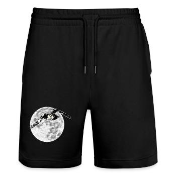 Eule vor Mond - Stanley/Stella Unisex Bio Joggingshorts Trainer  - Schwarz - Vorne - Nik (191cm) & Marisol (170cm)