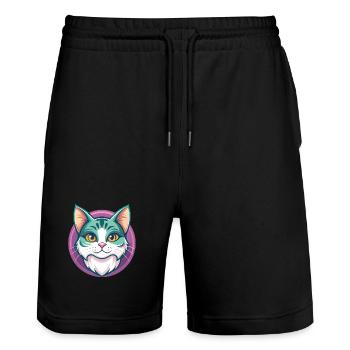 American Wirehair Cat Breed Cartoon Kawaii Animal - Stanley/Stella Trainer Unisex Organic Jogging Shorts - black - Front - Nik (191cm) & Marisol (170cm)