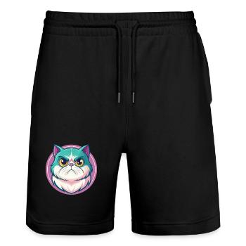 Exotic Shorthair Cat Breed Cartoon Kawaii Animal - Stanley/Stella Trainer Unisex Organic Jogging Shorts - black - Front - Nik (191cm) & Marisol (170cm)