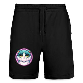 Schottisch Falten Katze Rasse Karikatur Kawaii Tier Haustier - Stanley/Stella Unisex Bio Joggingshorts Trainer  - Schwarz - Vorne - Nik (191cm) & Marisol (170cm)