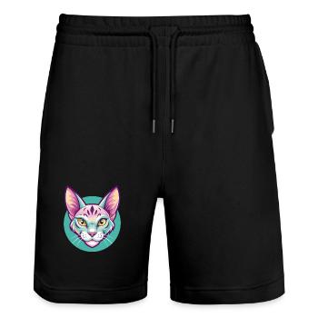 Ocicat Chat Race Dessin Animé Kawaii Animal Animal Pet - Short de jogging bio TRAINER Stanley/Stella unisexe - noir - Devant - Nik (191cm) & Marisol (170cm)