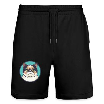 Exotic Shorthair Cat Breed Cartoon Kawaii Animal - Stanley/Stella Trainer Unisex Organic Jogging Shorts - black - Front - Nik (191cm) & Marisol (170cm)