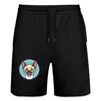 Chat thaïlandais race dessin animé Kawaii Animal Pet - Short de jogging bio TRAINER Stanley/Stella unisexe - noir - Devant - Nik (191cm) & Marisol (170cm)