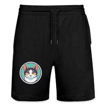 Turc Van Chat Race Dessin Animé Kawaii Animal Pet - Short de jogging bio TRAINER Stanley/Stella unisexe - noir - Devant - Nik (191cm) & Marisol (170cm)
