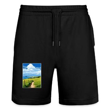 Île de Wight Aonb Voyage Affiche Peinture Souvenir WP - Short de jogging bio TRAINER Stanley/Stella unisexe - noir - Devant - Nik (191cm) & Marisol (170cm)