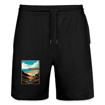 Péninsule de Gower Anob Affiche de voyage Souvenir WPA - Short de jogging bio TRAINER Stanley/Stella unisexe - noir - Devant - Nik (191cm) & Marisol (170cm)