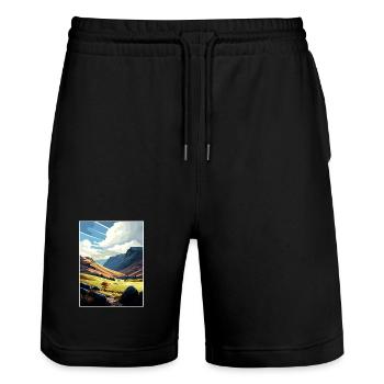 Clwydian Range Anob Vintage Reiseposter Souvenir - Stanley/Stella Unisex Bio Joggingshorts Trainer  - Schwarz - Vorne - Nik (191cm) & Marisol (170cm)