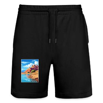 Aït Benhaddou Maroc Affiche de voyage Souvenir WPA - Short de jogging bio TRAINER Stanley/Stella unisexe - noir - Devant - Nik (191cm) & Marisol (170cm)