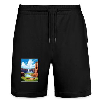 Cascades d’Ouzoud Maroc Affiche de voyage souvenir - Short de jogging bio TRAINER Stanley/Stella unisexe - noir - Devant - Nik (191cm) & Marisol (170cm)