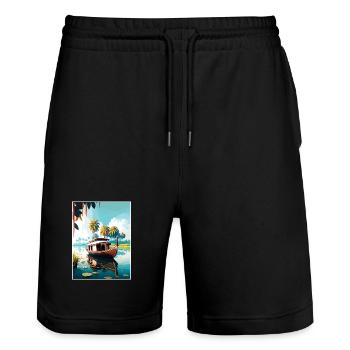 Kerala Indien Reise Poster Souvenir Postkarte Farbe - Stanley/Stella Unisex Bio Joggingshorts Trainer  - Schwarz - Vorne - Nik (191cm) & Marisol (170cm)