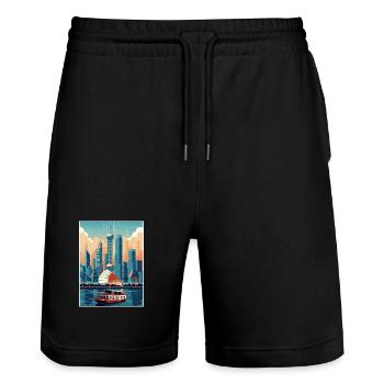 Shanghai Chine Voyage Affiche Souvenir Peinture WPA - Short de jogging bio TRAINER Stanley/Stella unisexe - noir - Devant - Nik (191cm) & Marisol (170cm)