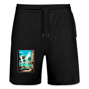 La Havane Caraïbes Voyage Affiche Souvenir Peinture WPA - Short de jogging bio TRAINER Stanley/Stella unisexe - noir - Devant - Nik (191cm) & Marisol (170cm)