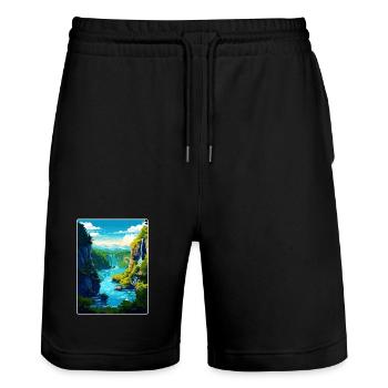 Plitvice Lake National Park Croatia Travel Poster - Stanley/Stella Trainer Unisex Organic Jogging Shorts - black - Front - Nik (191cm) & Marisol (170cm)