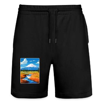 Lassen Volcanic National Park California Travel - Stanley/Stella Trainer Unisex Organic Jogging Shorts - black - Front - Nik (191cm) & Marisol (170cm)