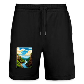 Affiche de voyage du parc national de New River Gorge WPA - Short de jogging bio TRAINER Stanley/Stella unisexe - noir - Devant - Nik (191cm) & Marisol (170cm)