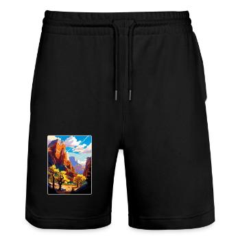 Parc national de Zion Arizona Affiche de voyage souvenir - Short de jogging bio TRAINER Stanley/Stella unisexe - noir - Devant - Nik (191cm) & Marisol (170cm)