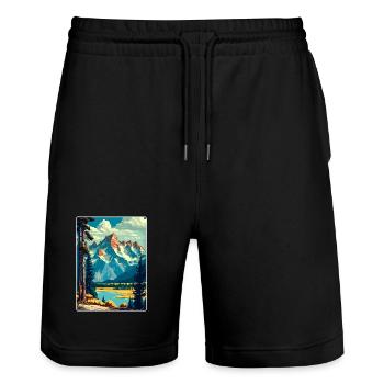 Affiche de voyage souvenir du parc national de Grand Teton - Short de jogging bio TRAINER Stanley/Stella unisexe - noir - Devant - Nik (191cm) & Marisol (170cm)