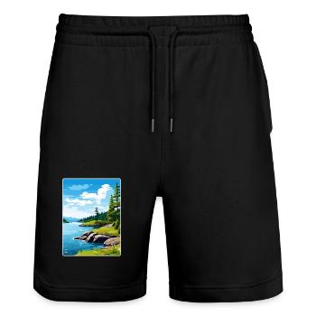 Isle Royale Nationalpark Reiseposter Souvenir - Stanley/Stella Unisex Bio Joggingshorts Trainer  - Schwarz - Vorne - Nik (191cm) & Marisol (170cm)