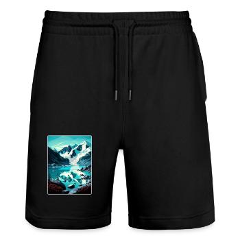 Affiche de voyage souvenir du parc national de Glacier Bay - Short de jogging bio TRAINER Stanley/Stella unisexe - noir - Devant - Nik (191cm) & Marisol (170cm)