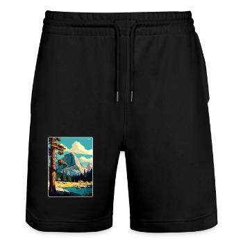 Yosemite Tuolumne Meadows Affiche de voyage souvenir - Short de jogging bio TRAINER Stanley/Stella unisexe - noir - Devant - Nik (191cm) & Marisol (170cm)