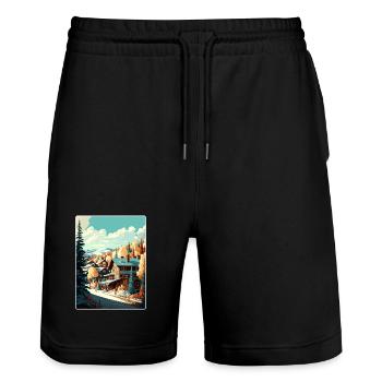 Park Ski Skiing Travel Poster Souvenir Paint WPA - Stanley/Stella Trainer Unisex Organic Jogging Shorts - black - Front - Nik (191cm) & Marisol (170cm)