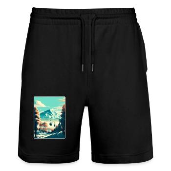 Niseko Ski Skiing Travel Poster Souvenir Paint WPA - Stanley/Stella Trainer Unisex Organic Jogging Shorts - black - Front - Nik (191cm) & Marisol (170cm)