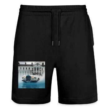 Vintage Car  in Lit Water Fountain Scene - Stanley/Stella Trainer Unisex Organic Jogging Shorts - black - Front - Nik (191cm) & Marisol (170cm)