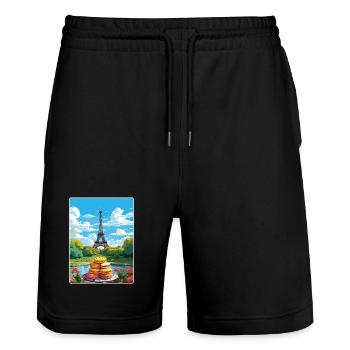 Paris Frankreich Reise Poster Souvenir Postkarte Farbe - Stanley/Stella Unisex Bio Joggingshorts Trainer  - Schwarz - Vorne - Nik (191cm) & Marisol (170cm)