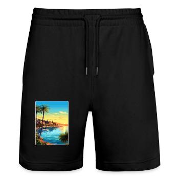 Côte d'Azur Frankreich Reise Poster Souvenir WPA - Stanley/Stella Unisex Bio Joggingshorts Trainer  - Schwarz - Vorne - Nik (191cm) & Marisol (170cm)