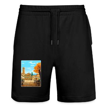 Volterra Italy Travel Poster Souvenir Painting WPA - Stanley/Stella Trainer Unisex Organic Jogging Shorts - black - Front - Nik (191cm) & Marisol (170cm)